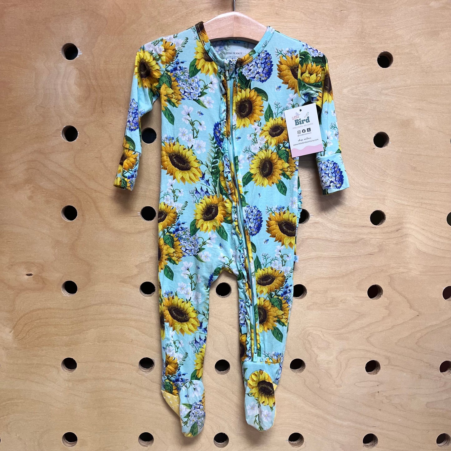 Aqua Floral 2Way Zip Bamboo Footies