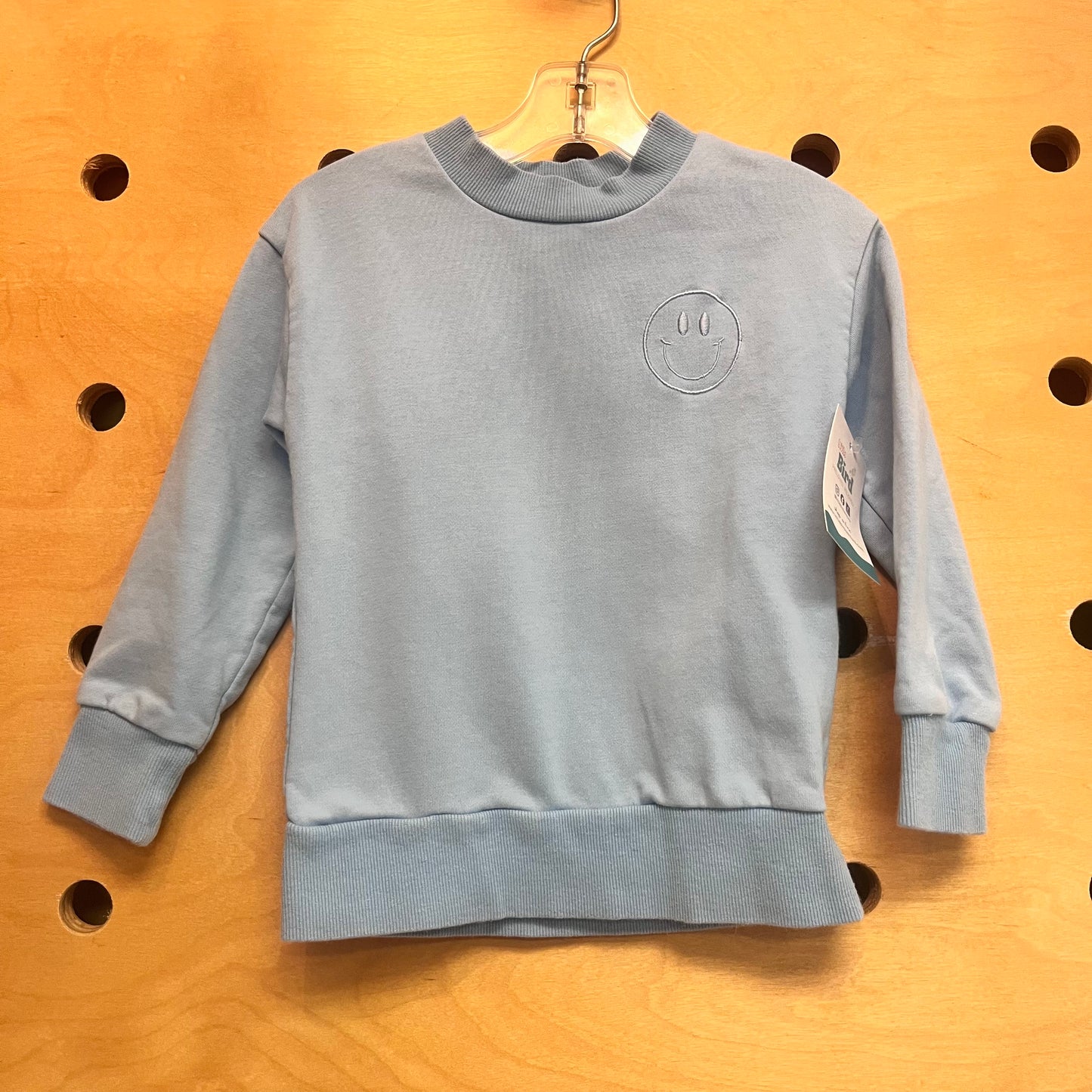 Blue Embroidered Smiley Pullover