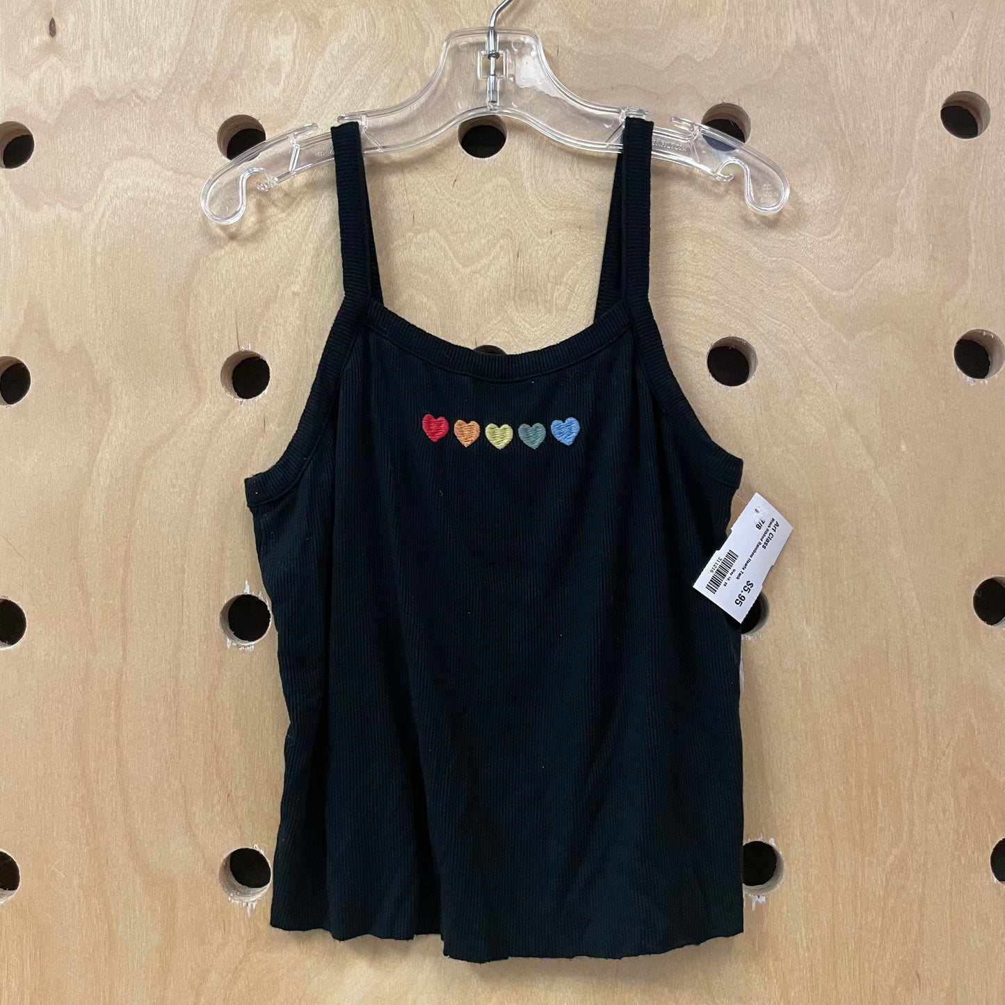 Black Ribbed Raimbow Hearts Tank