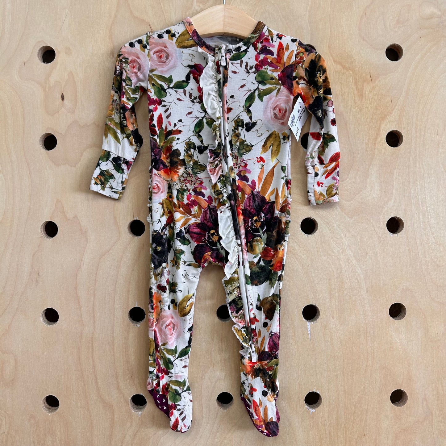 Bamboo Cream Ruffle Floral Footies