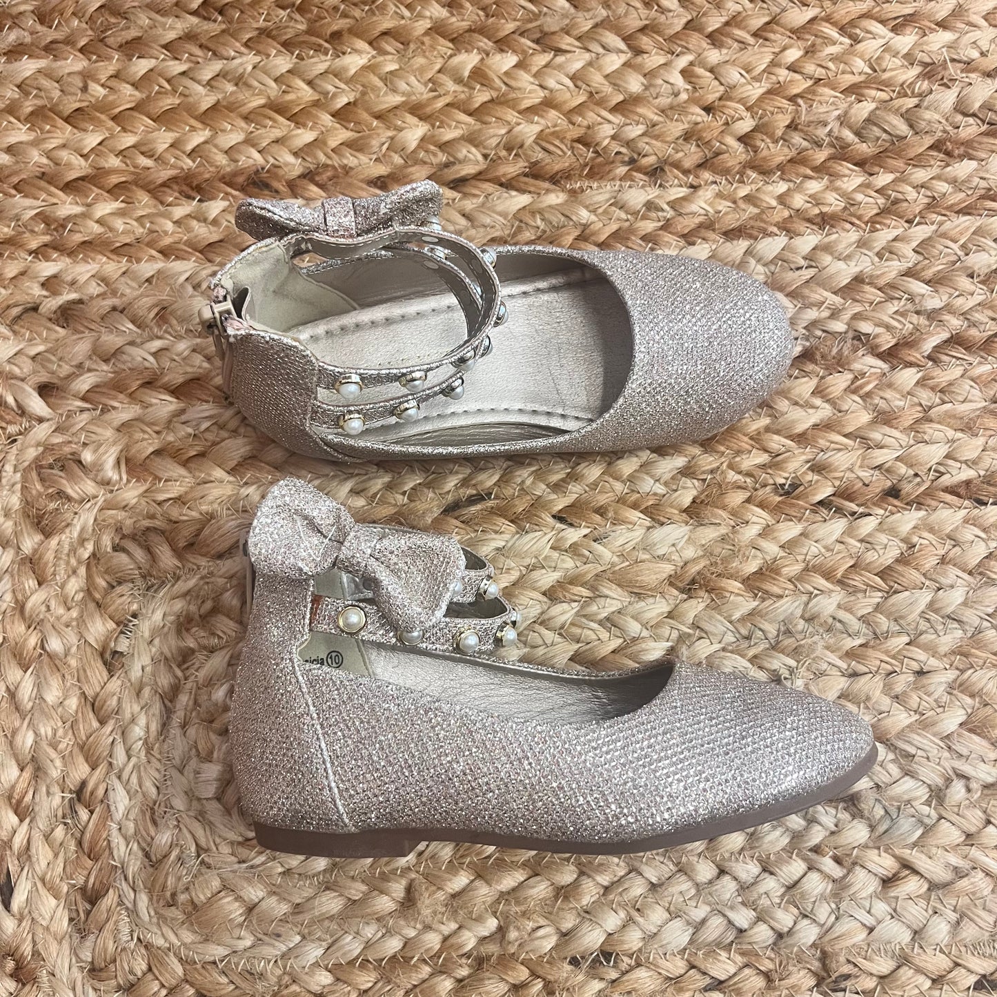 Rose Gold Pearl Ankle-Strap Flats