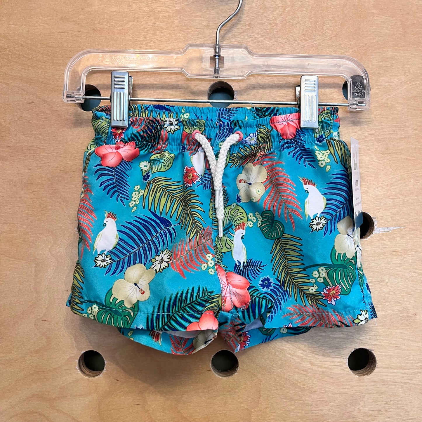 Teal Birds Tropical Swim Trunks