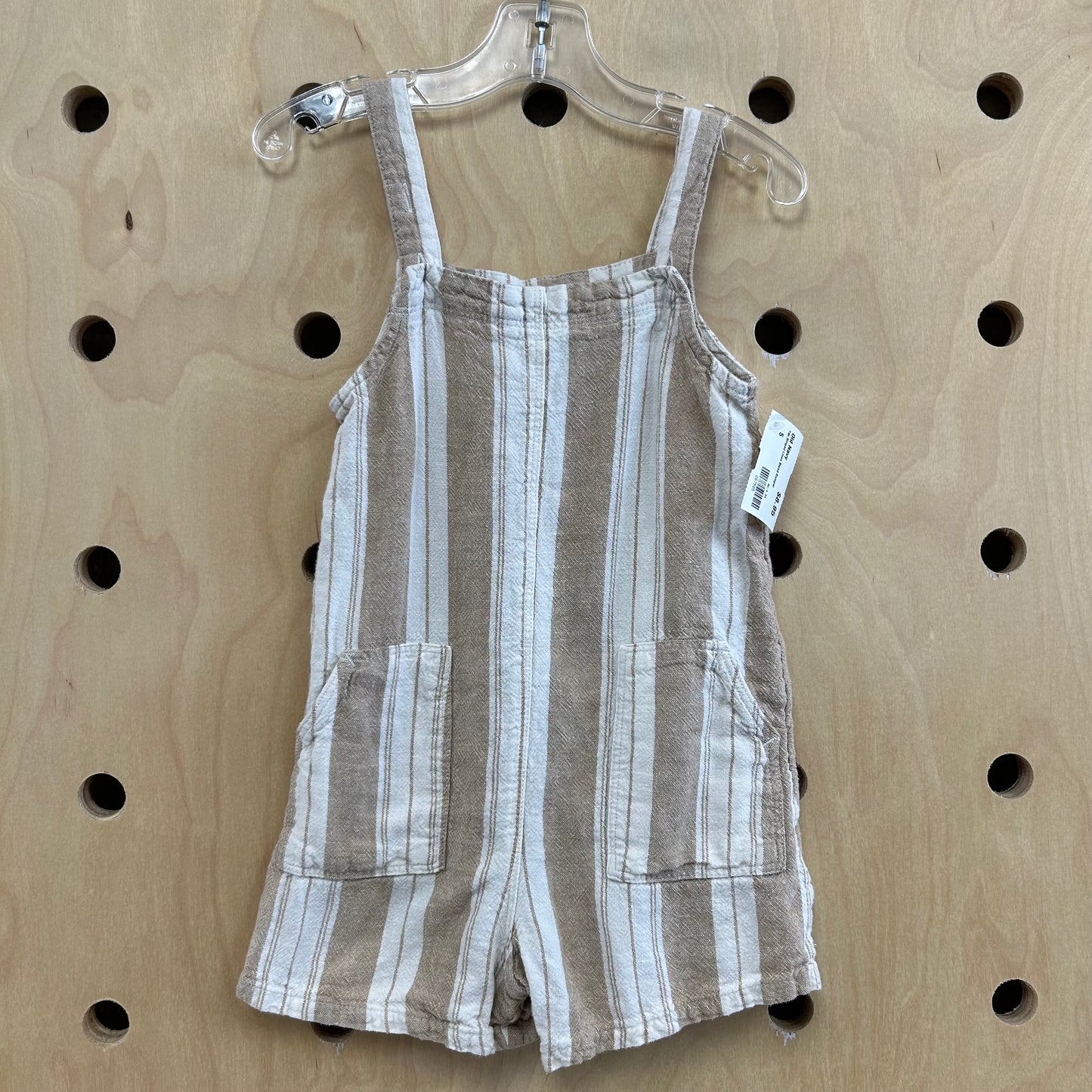 Tan Striped Linen Blend Romper