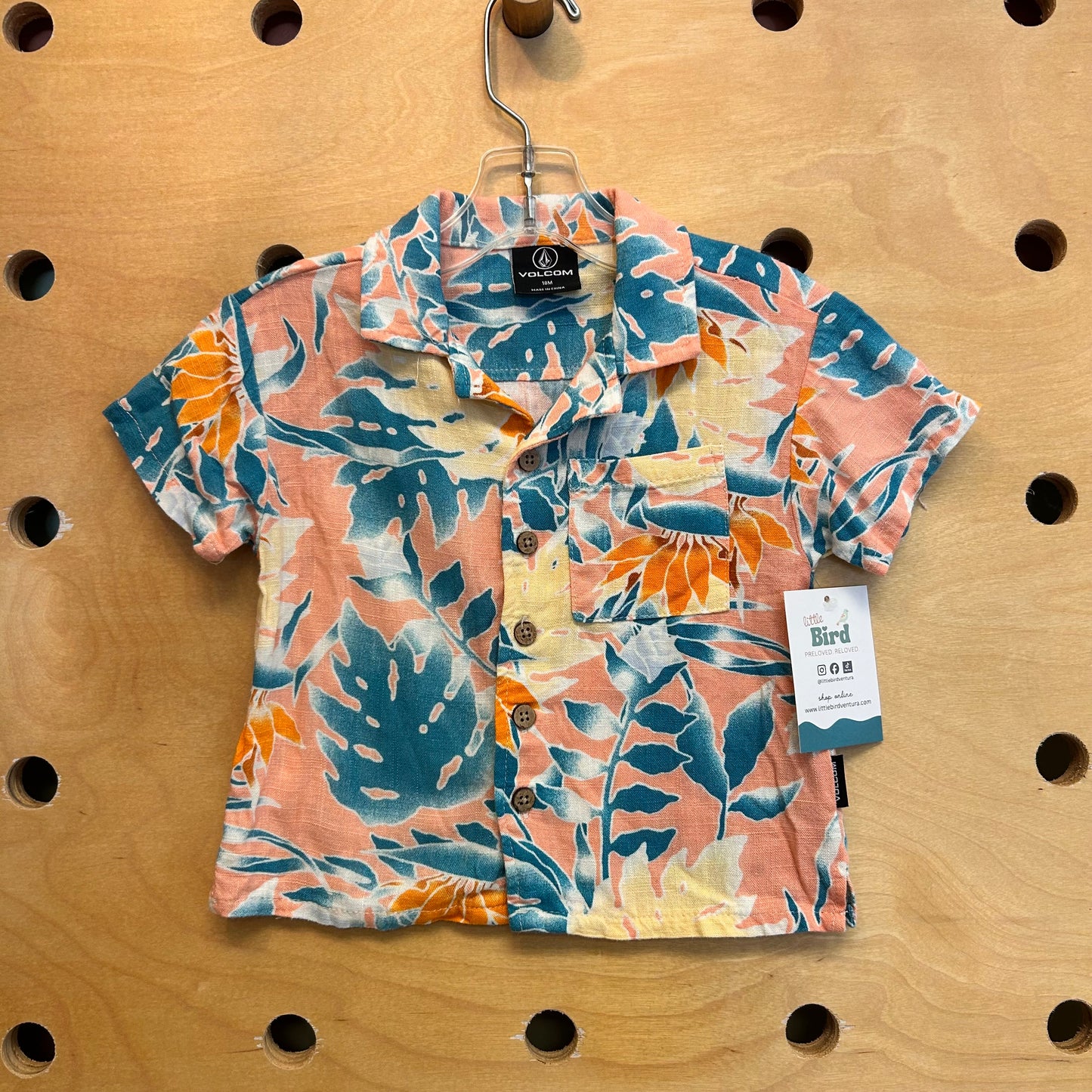 Peach Rayon Blend Tropical Button Up