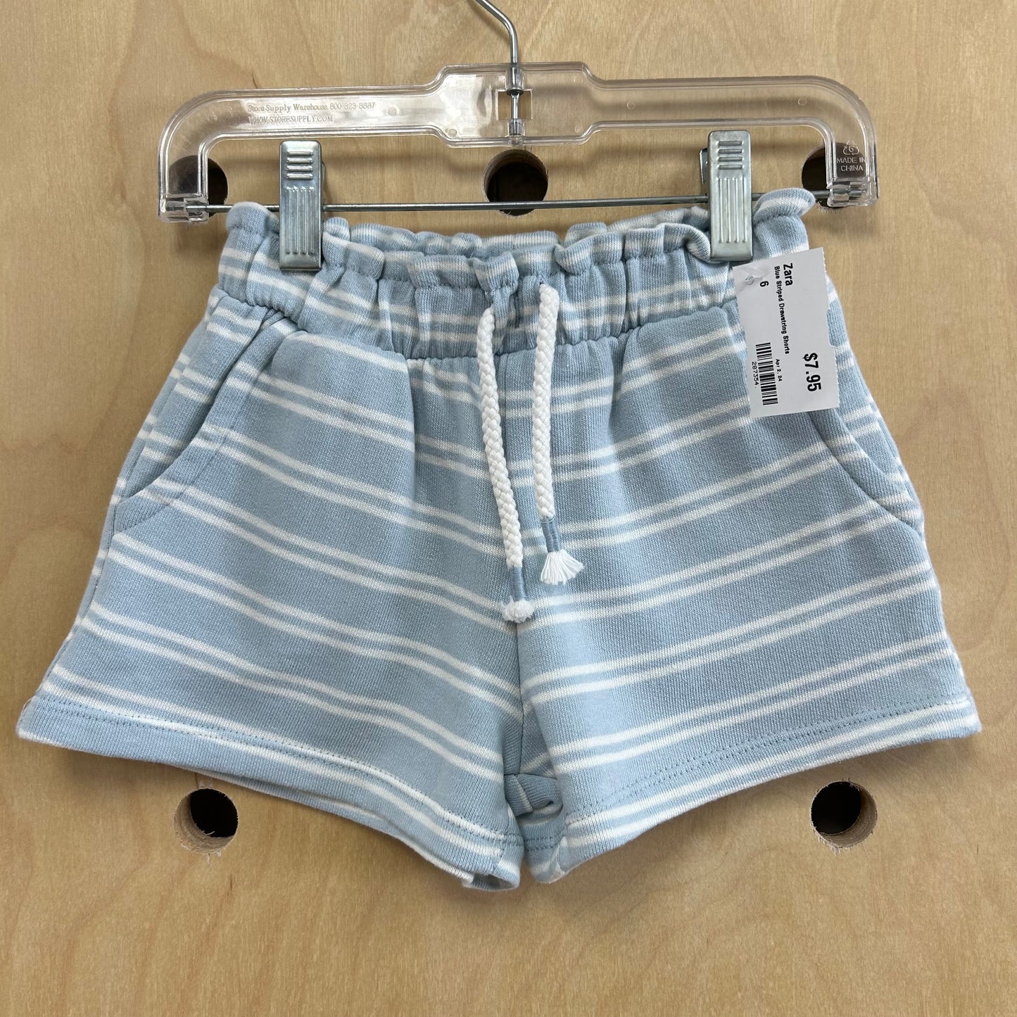 Blue Striped Drawstring Shorts