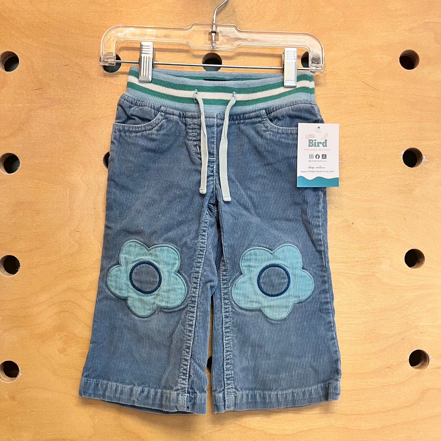 Blue Cord Flower Knee Patch Pants