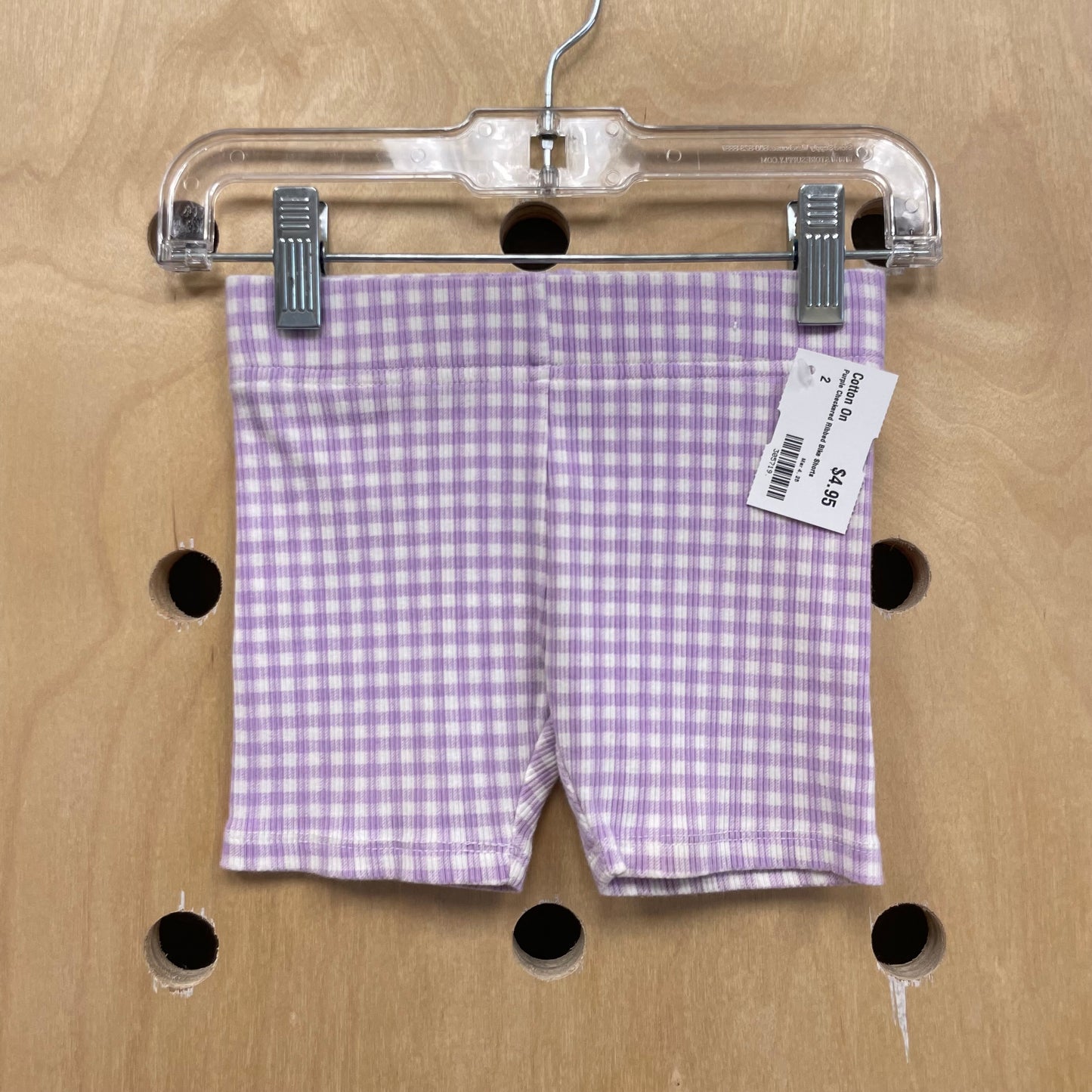 Purple Checkered Ribbed Bike Shorts
