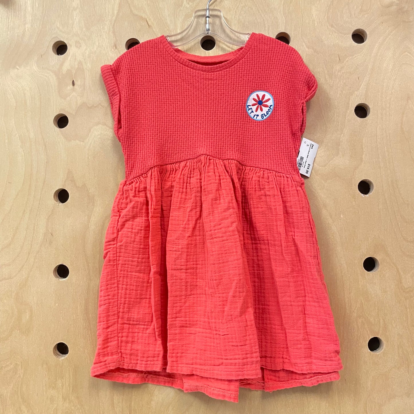 Coral Let It Bloom Waffle + Gauze Dress