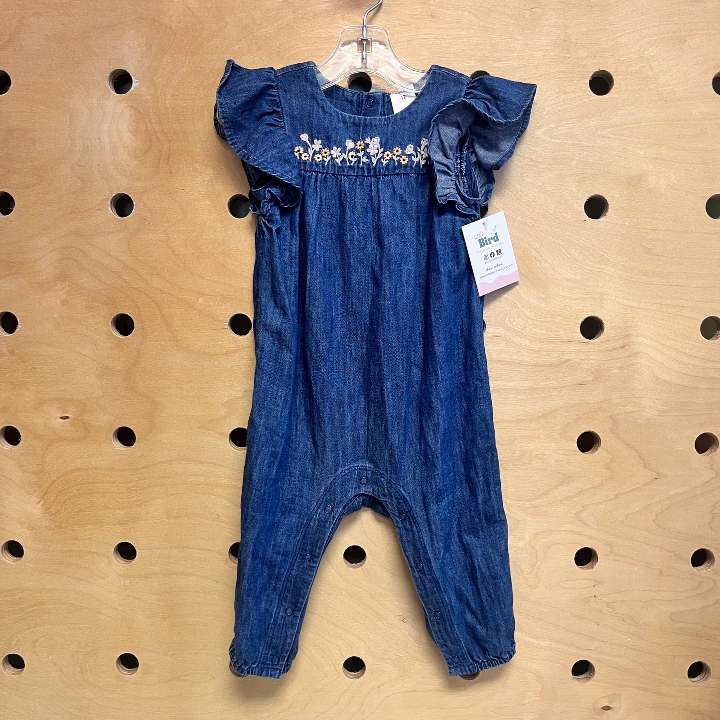 Embroidered Denim Romper