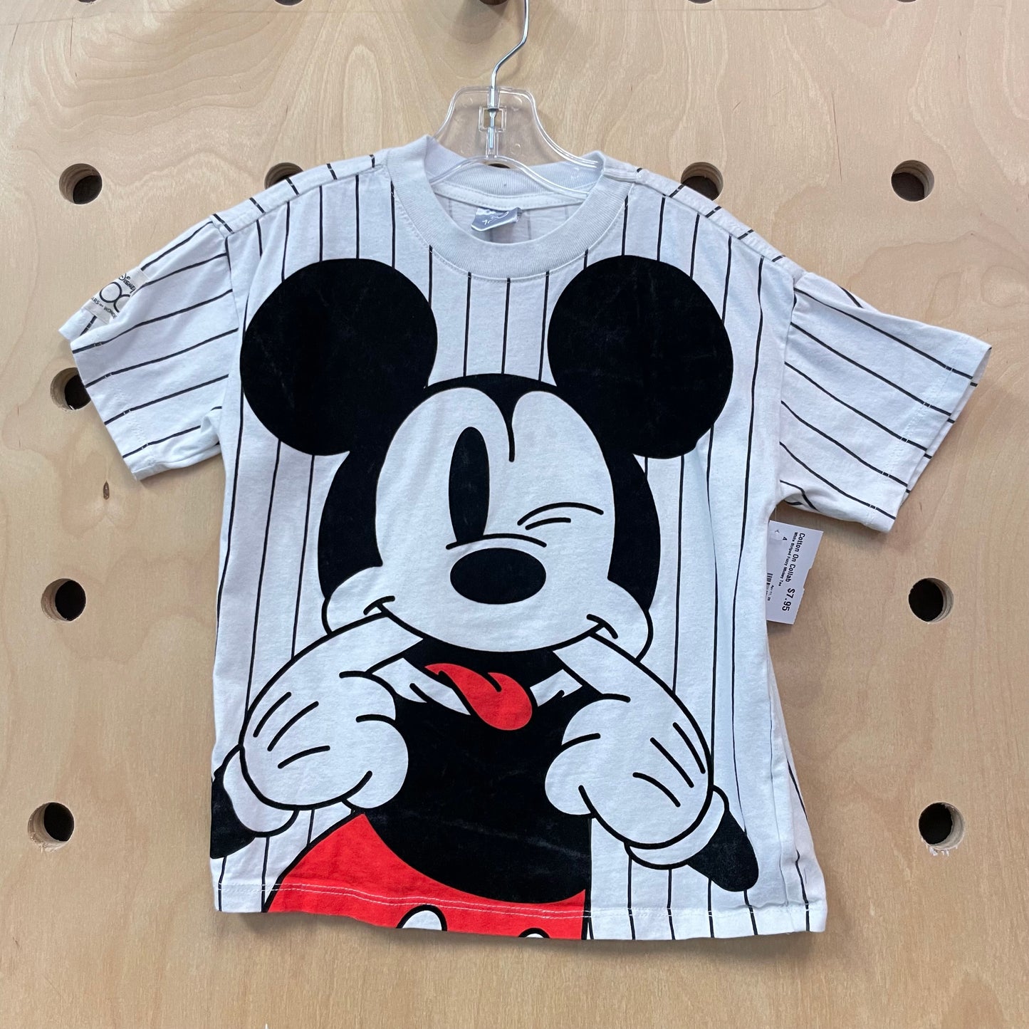White Striped Fuzzy Mickey Tee