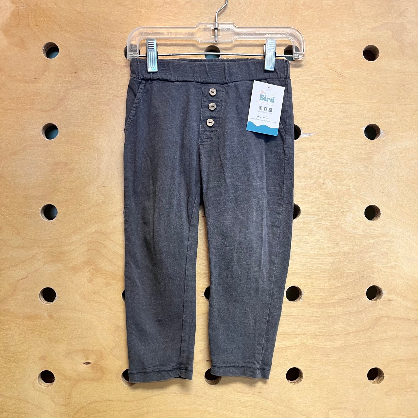 Grey Wood Button Pull On Pants