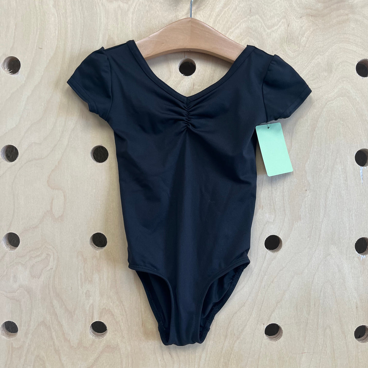 Black Rouched Cap Sleeve Leotard