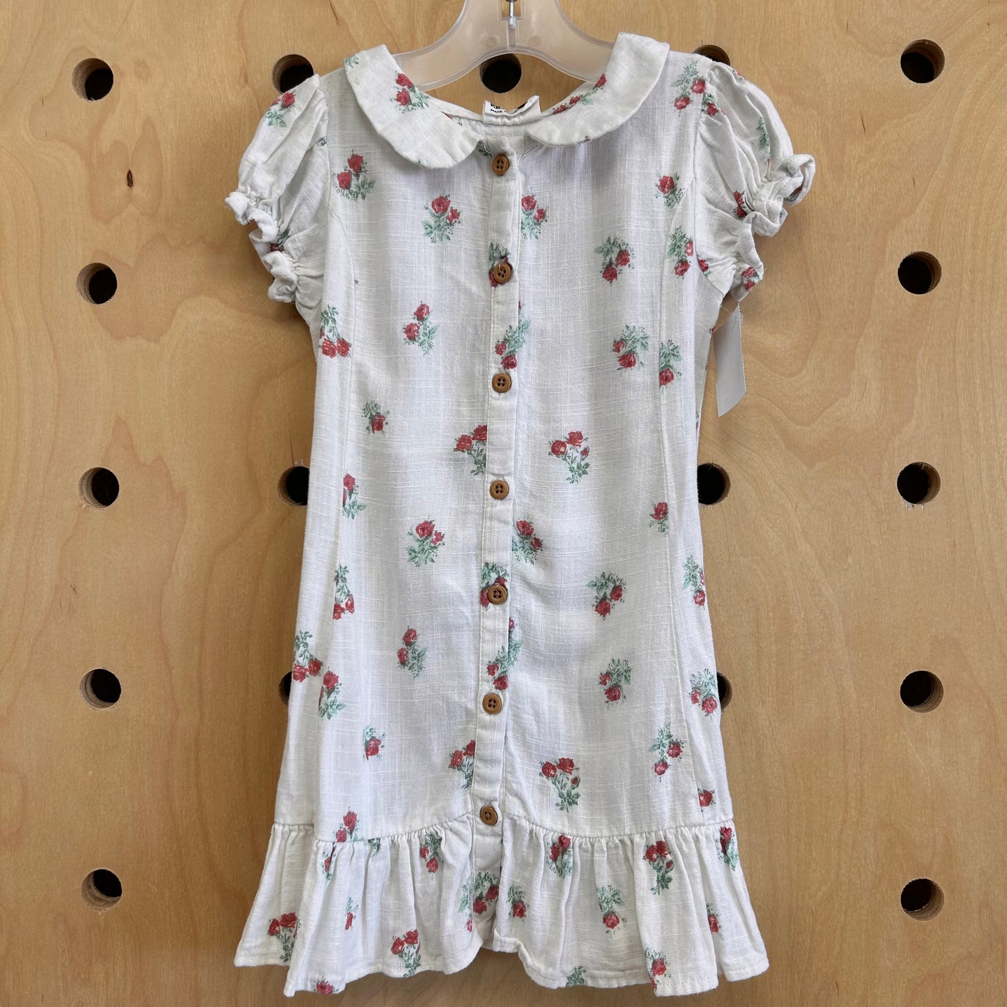 White Floral Button Dress