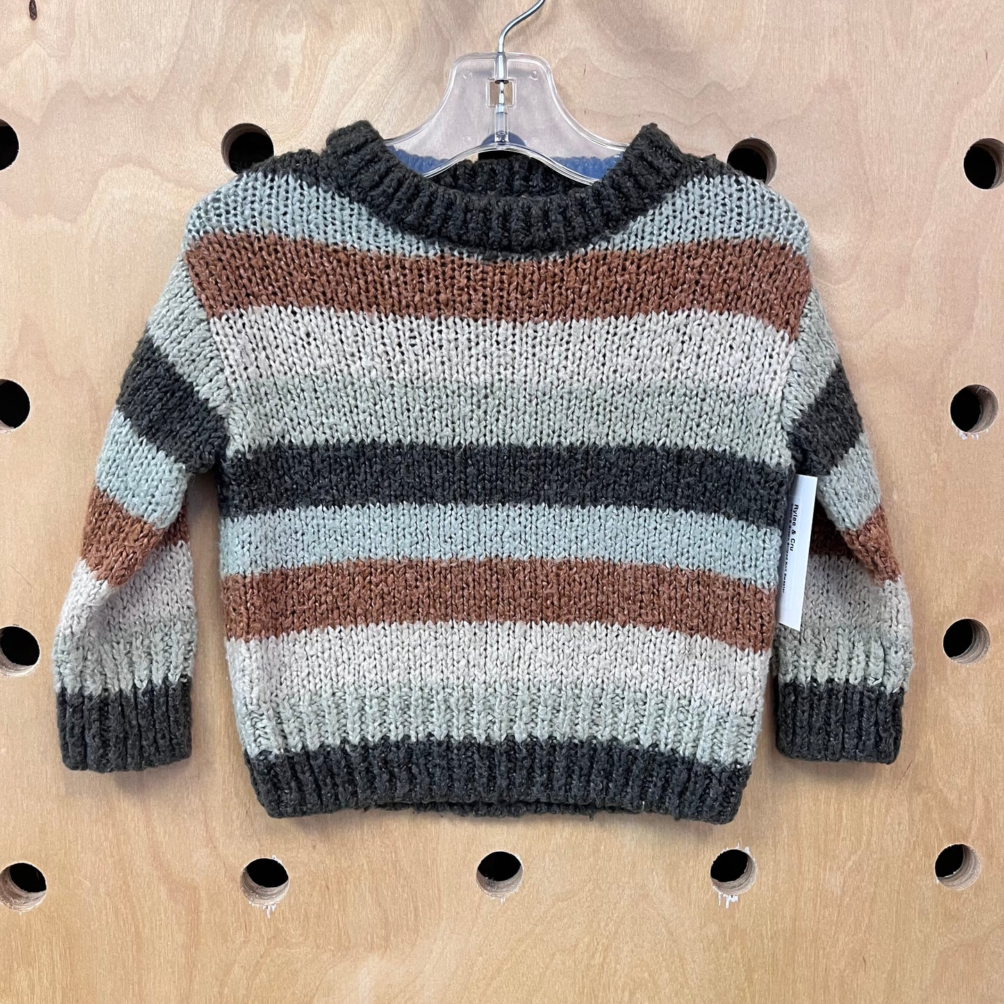 Green & Brown Striped Knit Sweater
