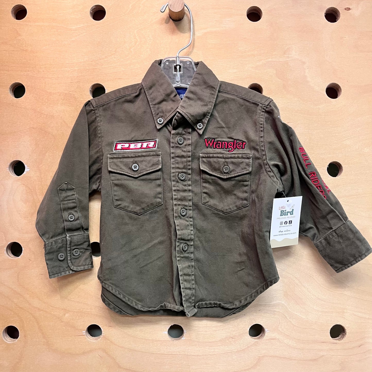 Olive Embroidered Button Up LS