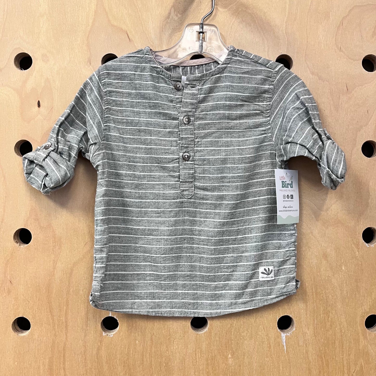 Green/White Striped Linen Blend LS
