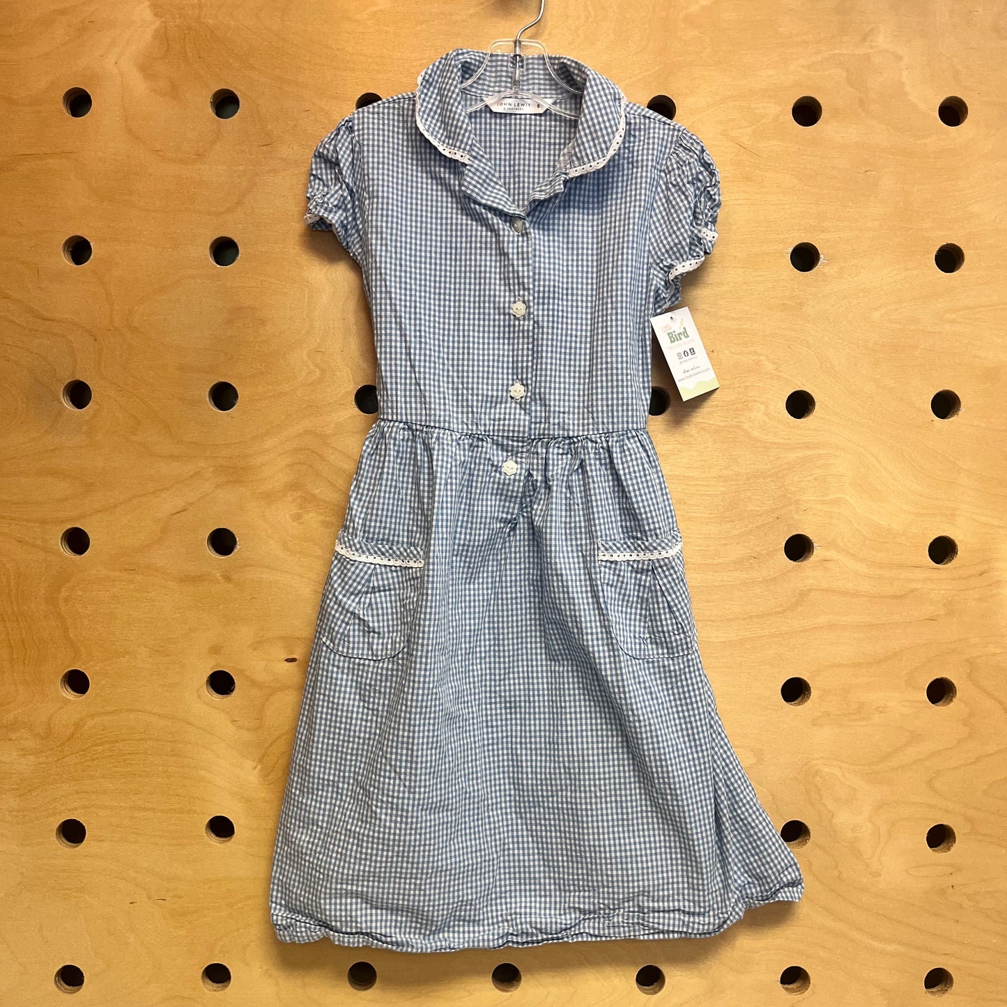 Blue Gingham Lace Trim Dress
