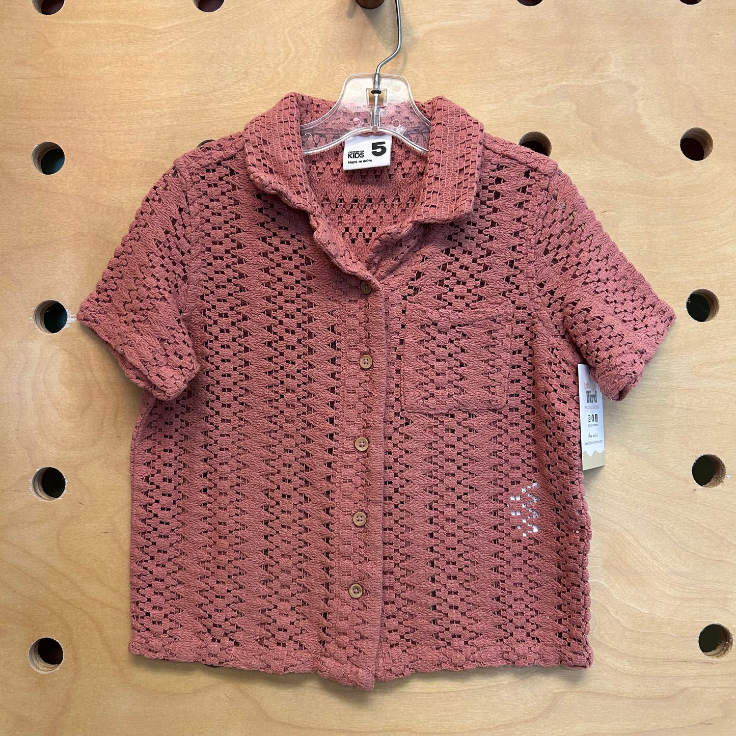 Brown Crochet Collar Button Up