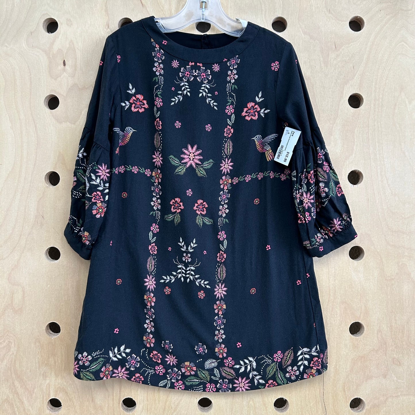 Black Floral Hummingbird Dress