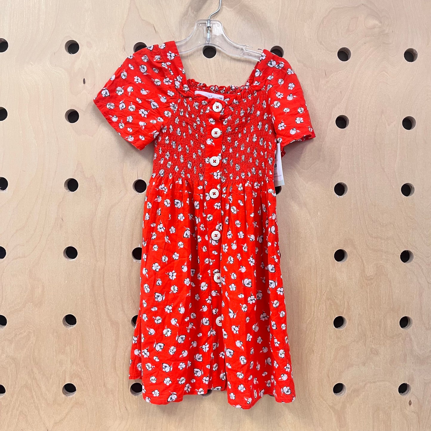 Red Floral Smocked Dress