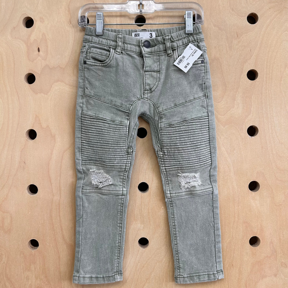 Green Distressed Moto Denim