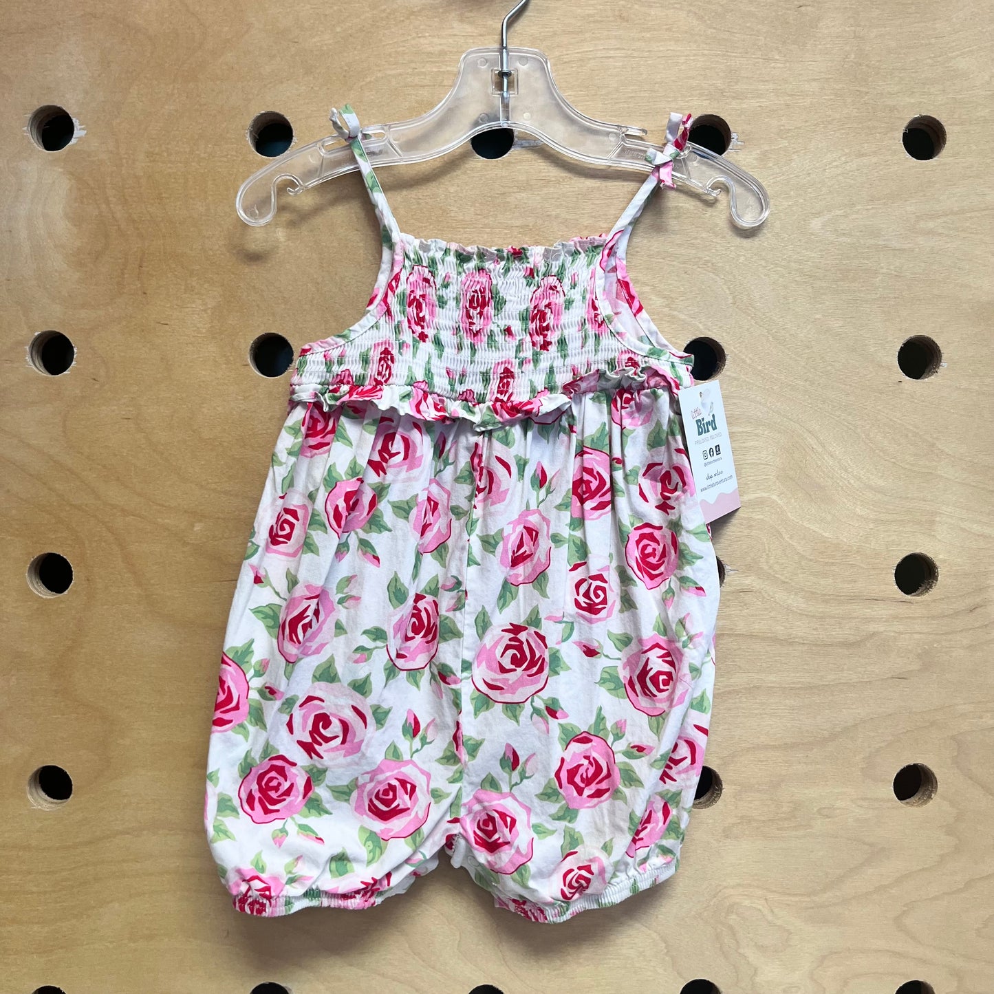 Smocked Roses Cotton Romper