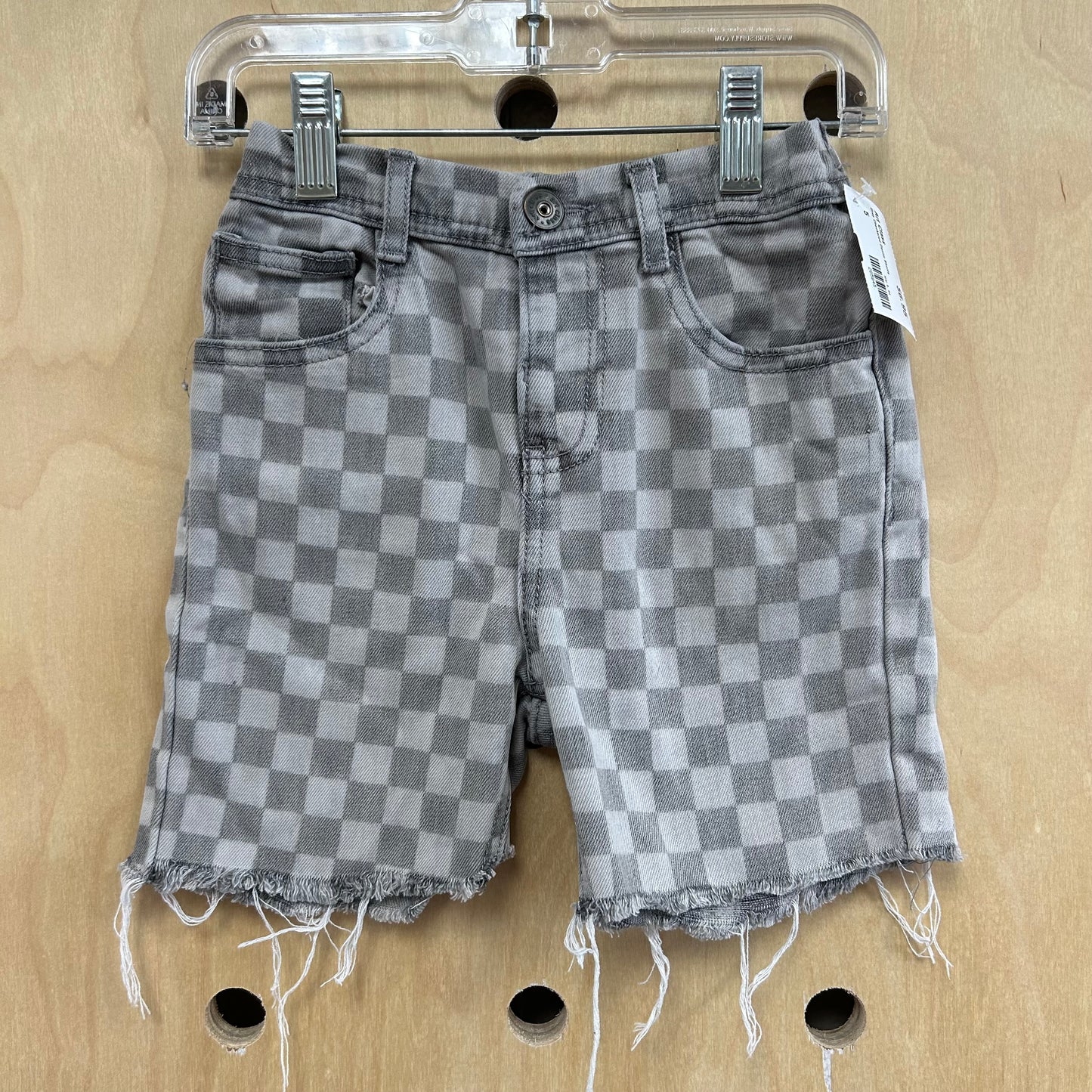 Grey Checkered Denim Shorts