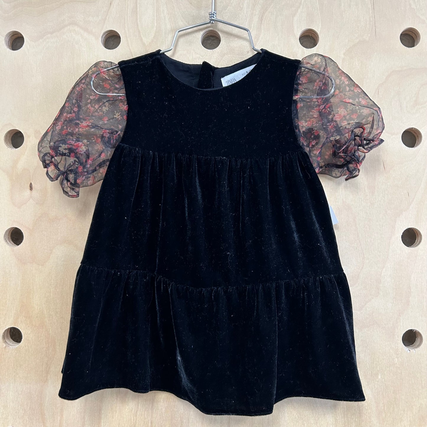 Black Velour Sheer Puff Sleeve Dress