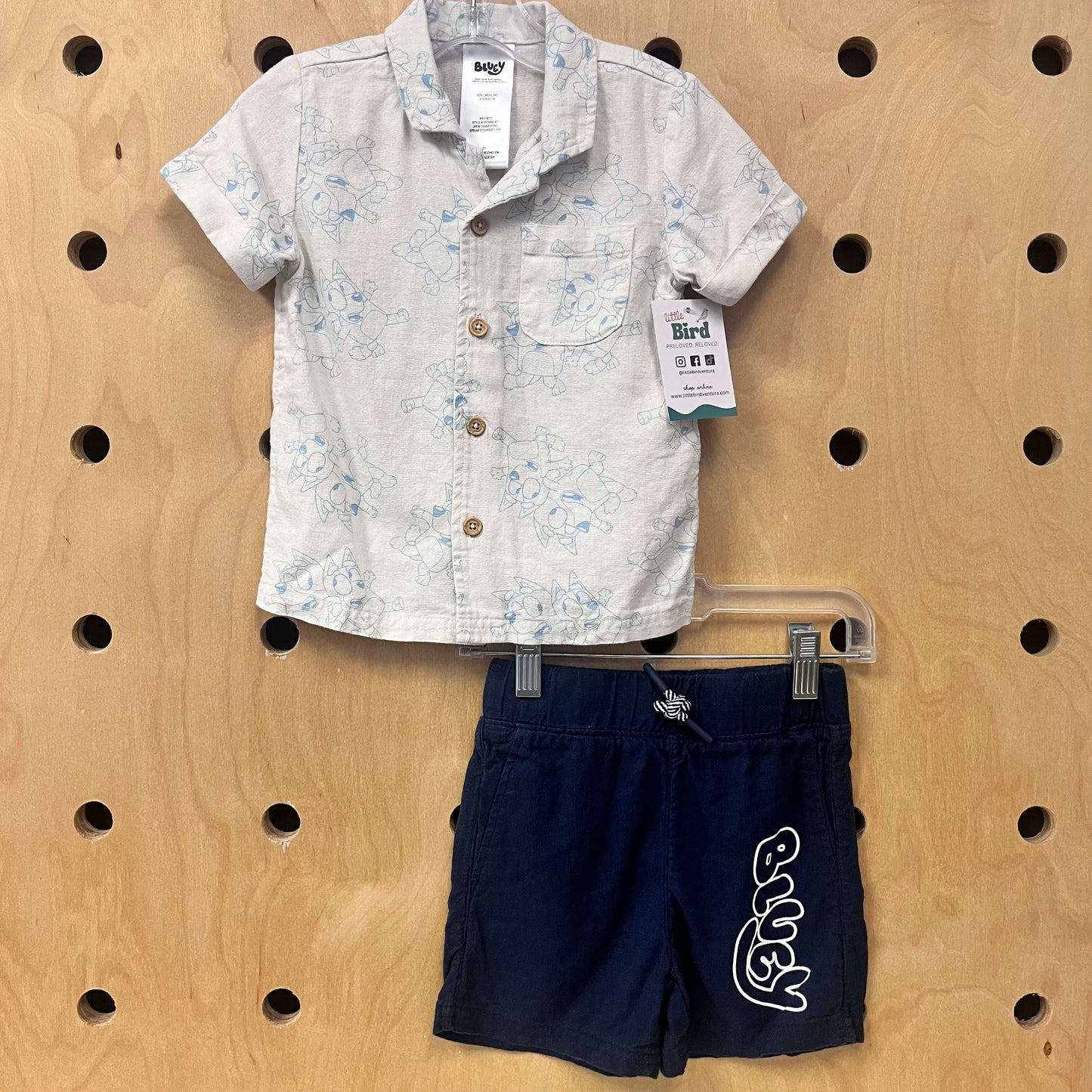 Cream & Blue Linen Blend Bluey Outfit