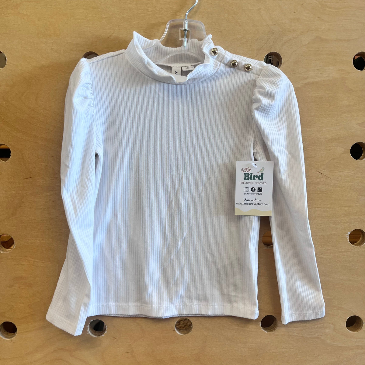 White Ribbed Turtle Neck LS