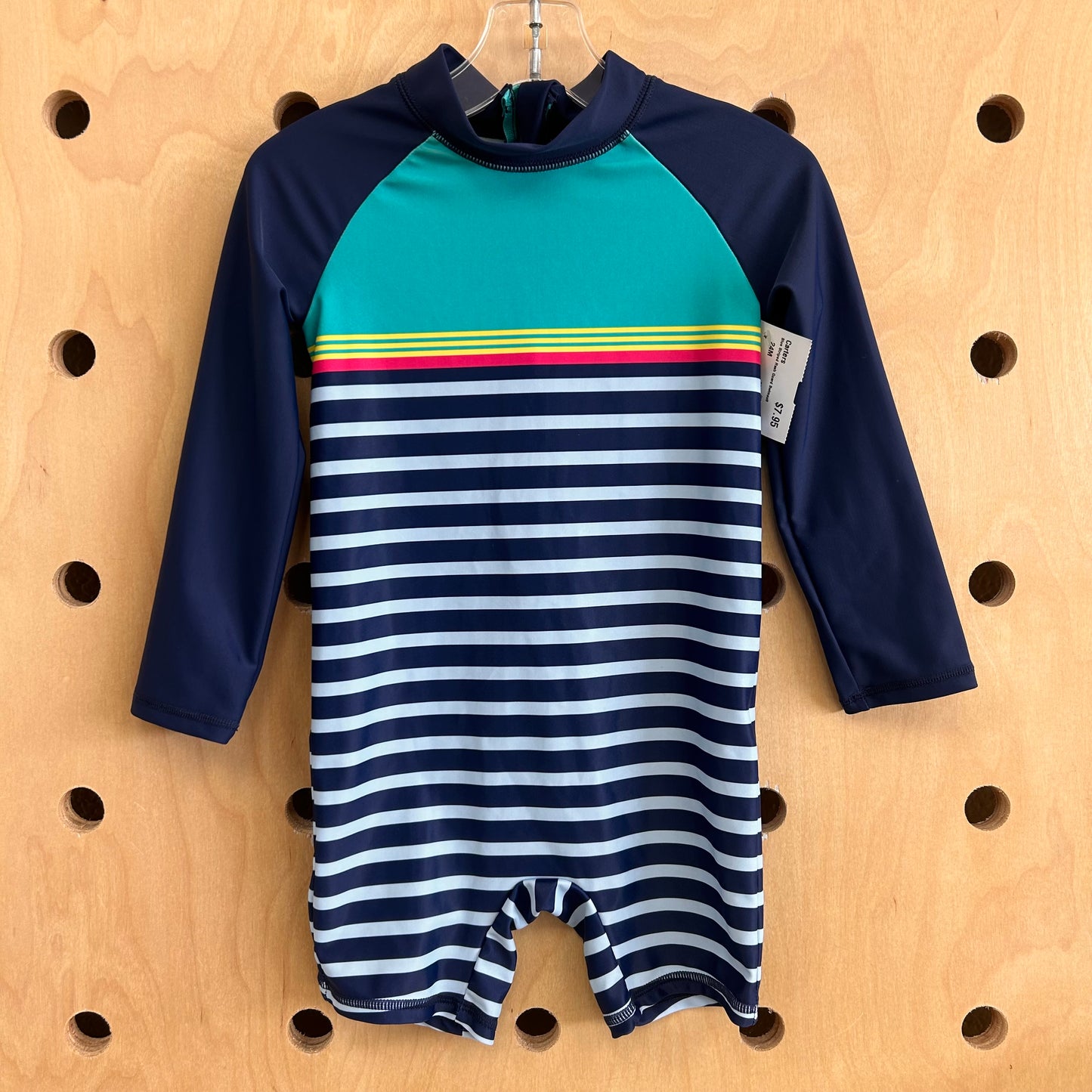 Blue Striped Rash Guard Swimsuit