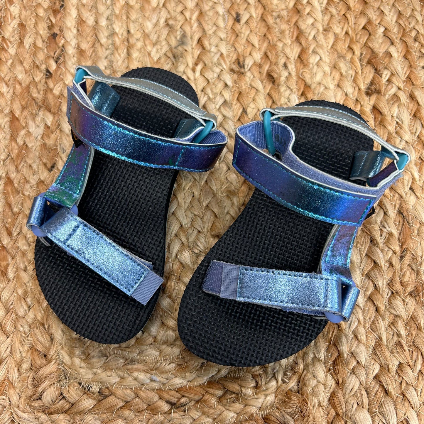 Metallic Blue Velcro Sandals