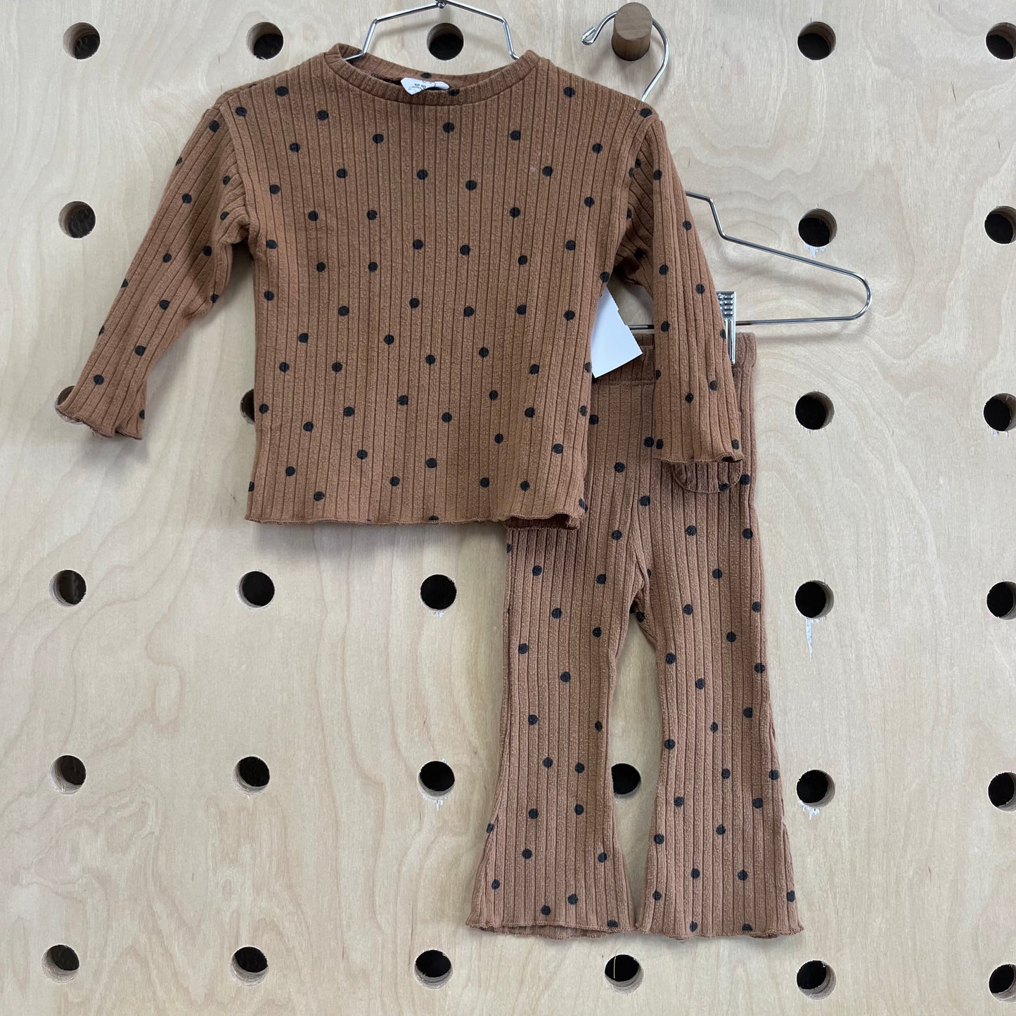Brown Polka Dot Ribbed Outfit