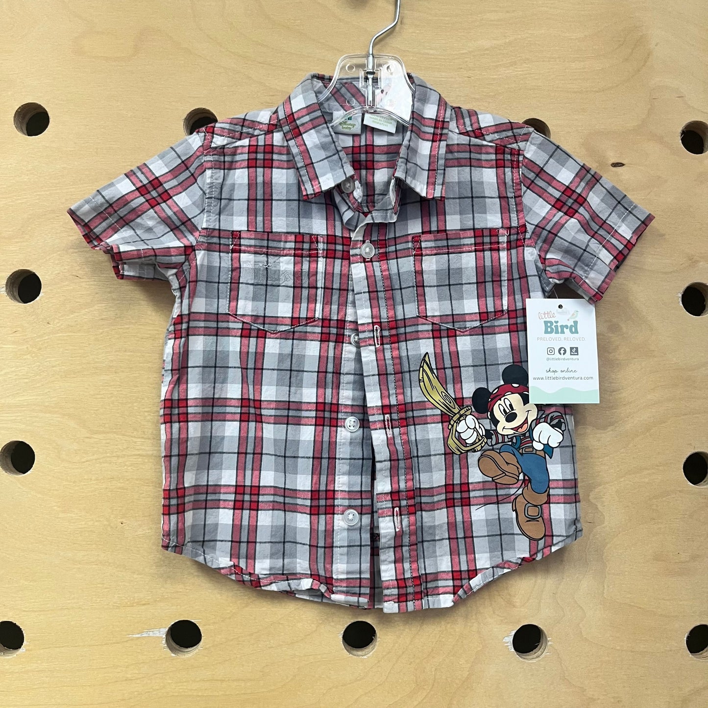 Grey/Red Plaid Mickey Button Up