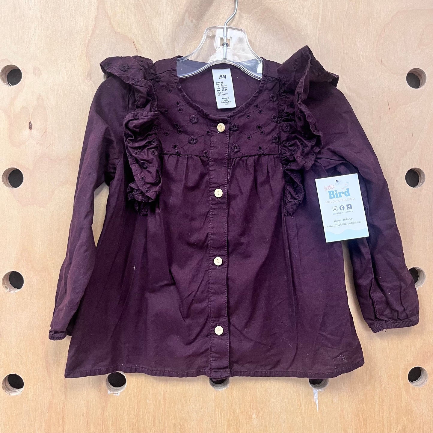 Deep Purple Pointelle Button Up LS