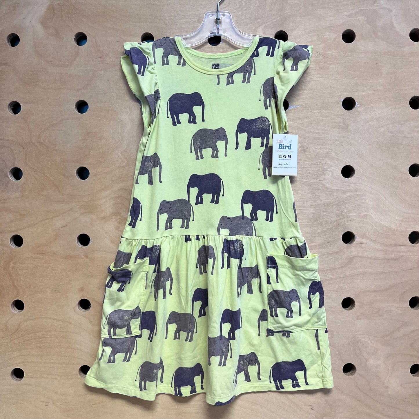 Yellow/Grey Elephants Pocket Dress