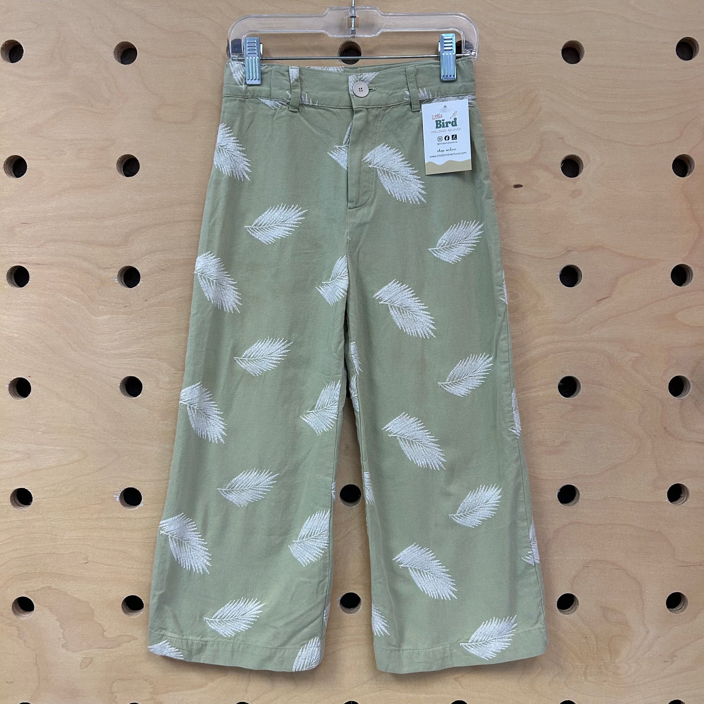 Green Embroidered Palms Pants