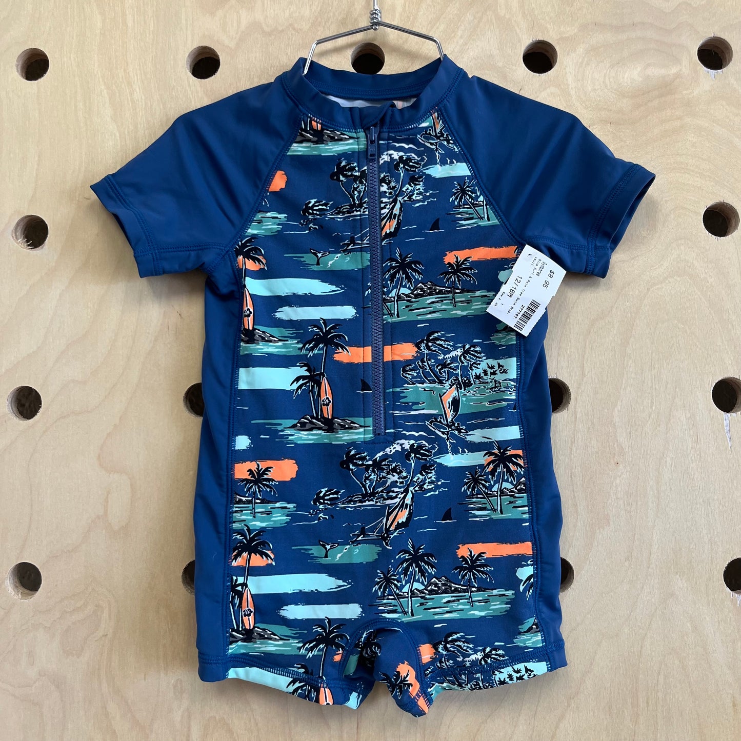 Blue Surf & Palm Tree Swim Bodysuit