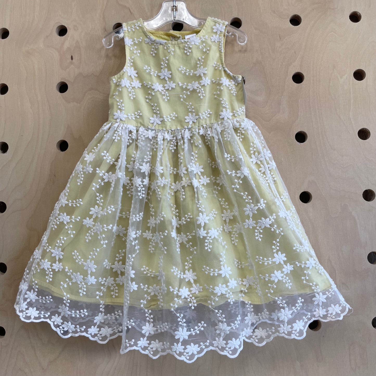 Yellow Floral Lace Overlay Dress