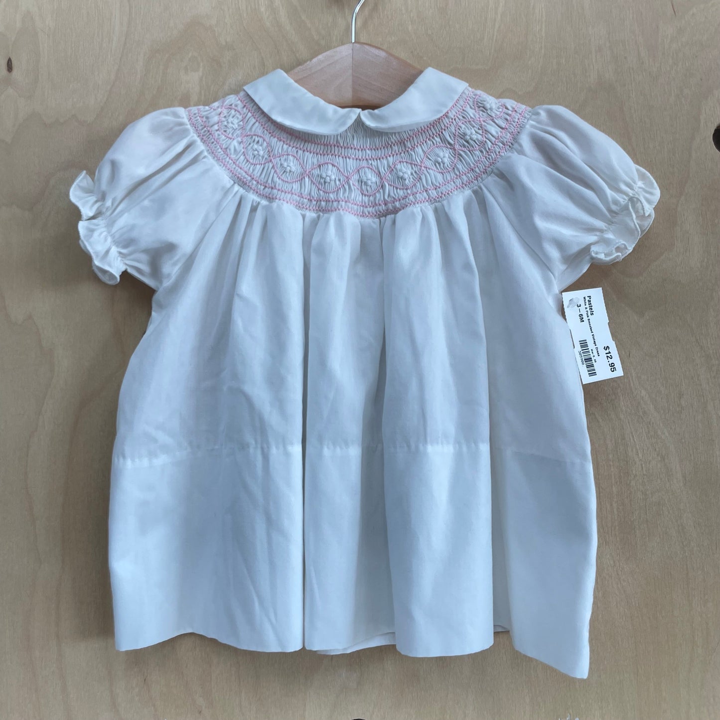 White & Pink Smocked Vintage Dress