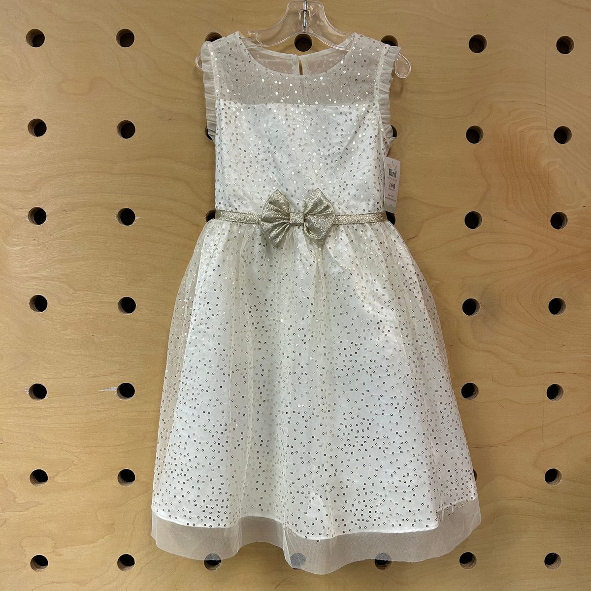 White & Gold Sequins Tulle Dress