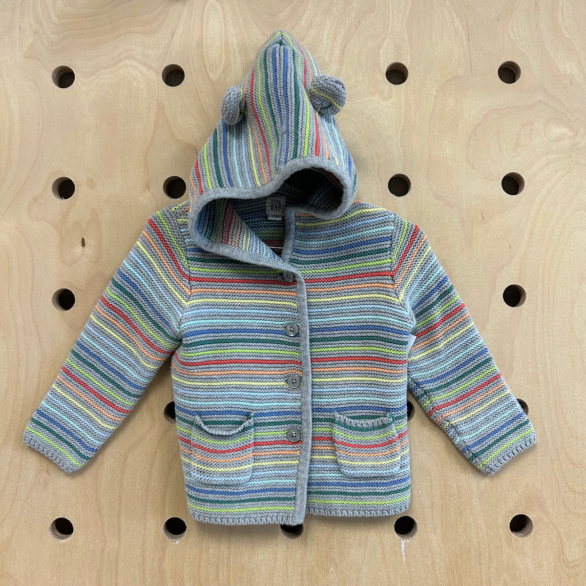 Grey Colorful Striped Hoodie Cardigan