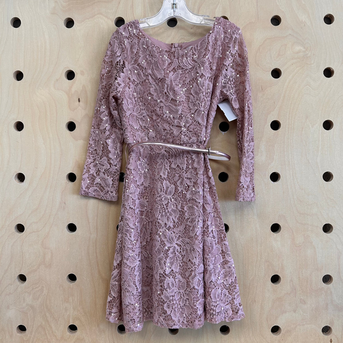 Dusty Pink Lace Belted Dress