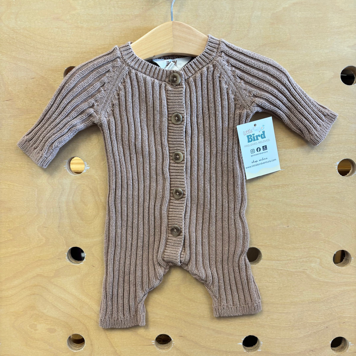 Organic Brown Knit Button Romper