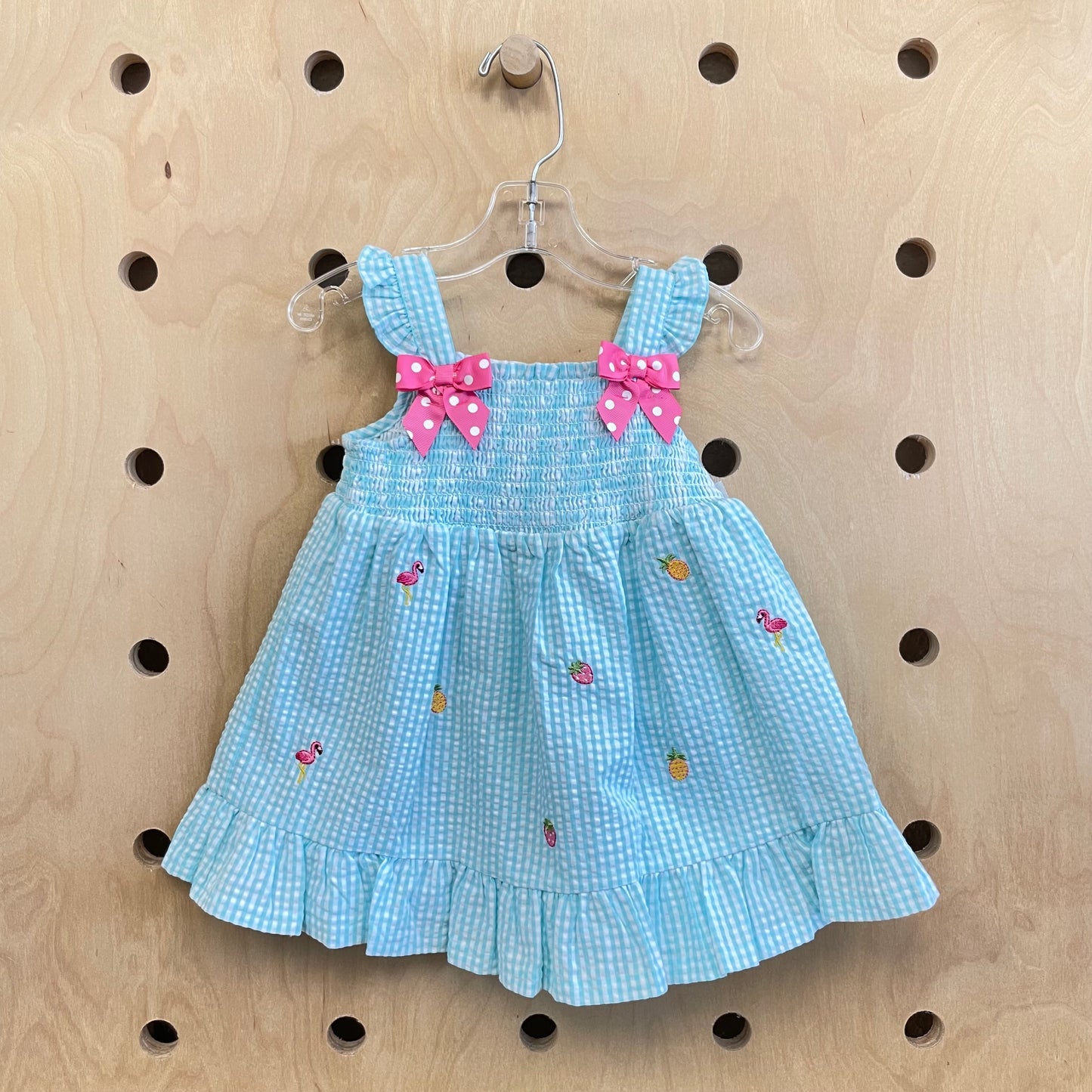 Aqua Flamingo Seersucker Dress NEW!