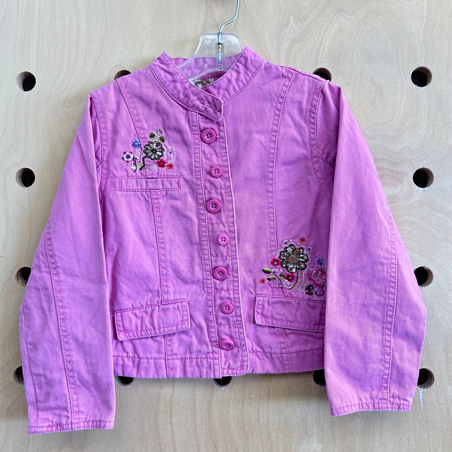 Pink Embroidered Denim Jacket