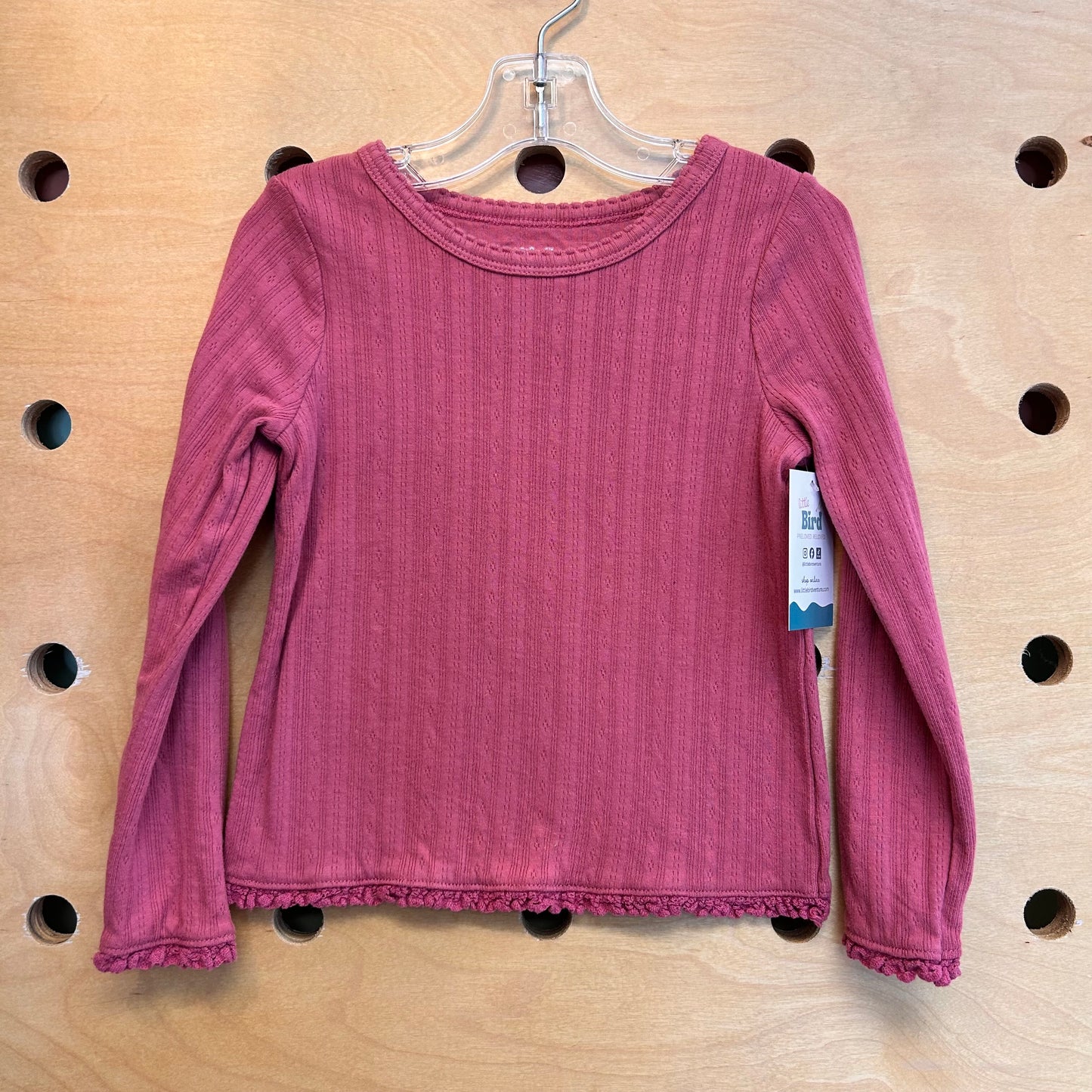 Mauve Pointelle/Lace Trim LS