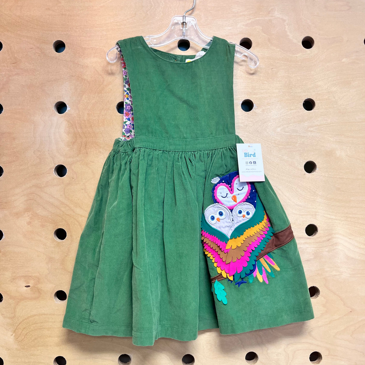 Green Cord Owl Applique Jumper