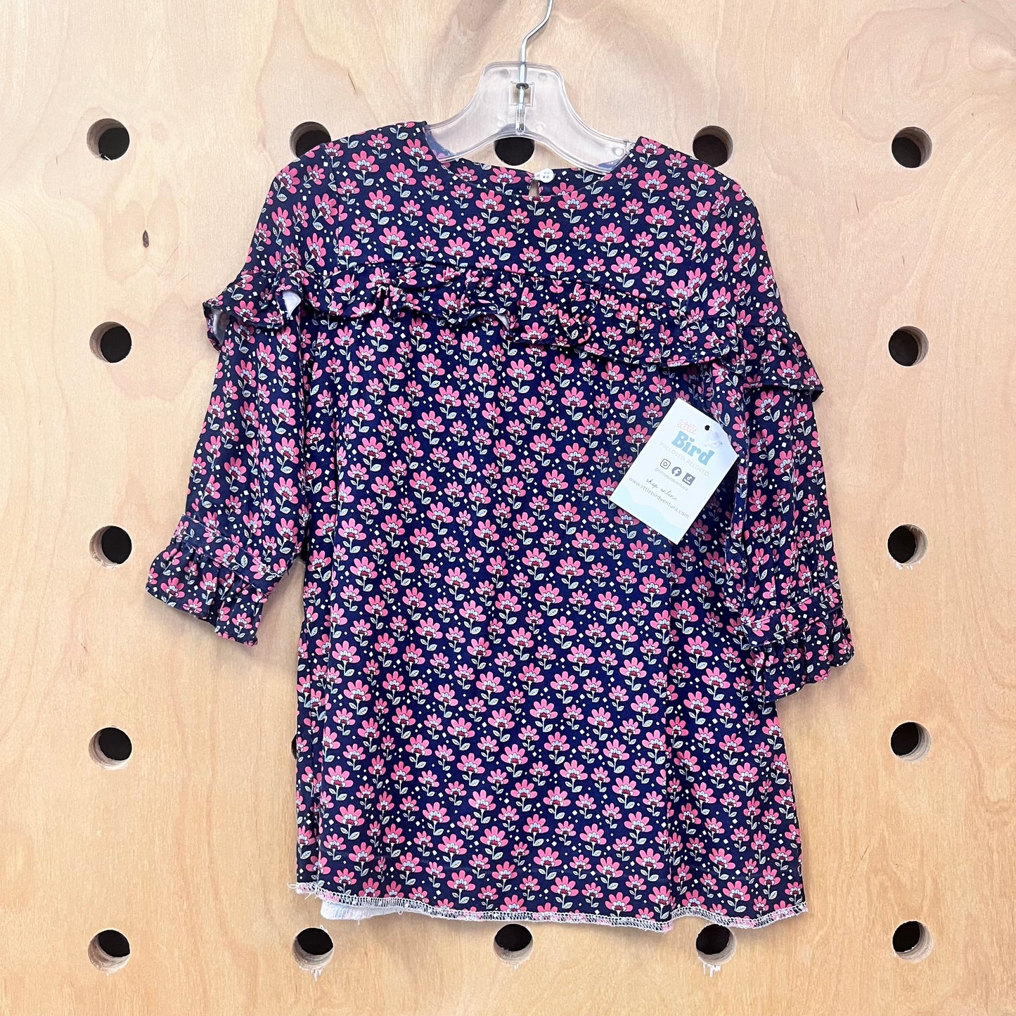 Navy/Pink Flowers Ruffle Dress