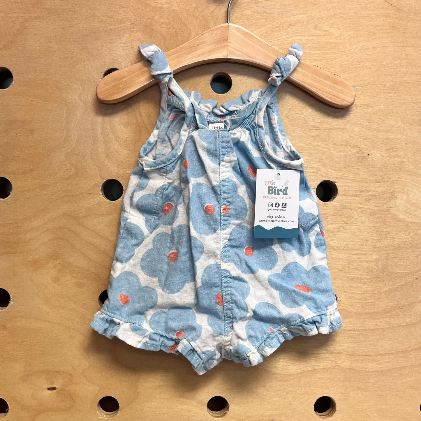 Organic White/Blue Floral Romper
